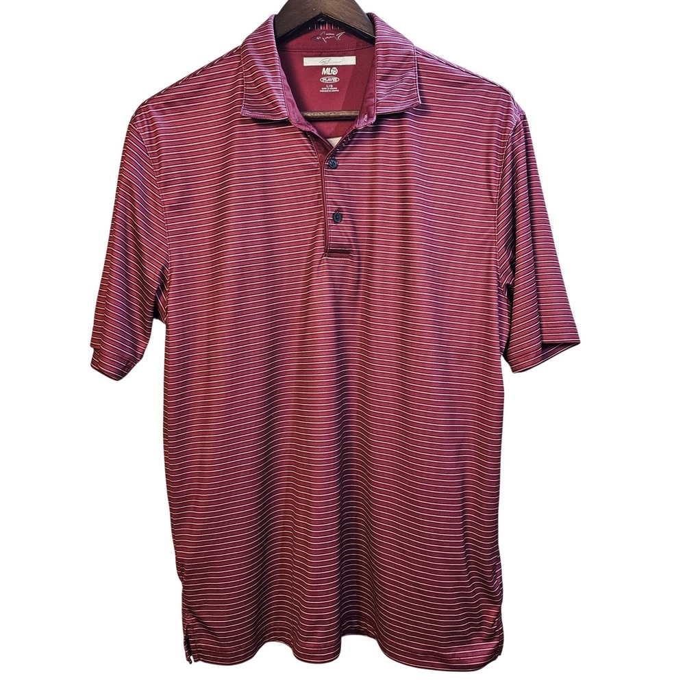 Greg Norman ML75 Play Dry Mens Polo Shirt Burgundy Striped Short‎ Sleeve Large